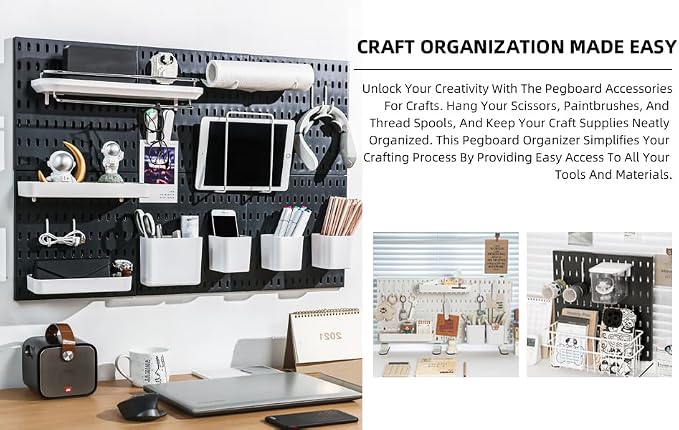 Wall Organizer Peg Board - Elevate And Declutter Your Gaming And Office - Create A Perfectly Structured Space(White) - Image 4