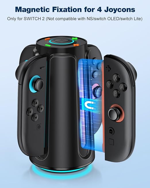 Switch 2 Charging Dock for Nintendo Controller Joy Con (2025), Mocagen Joy-Con 2 Charger Station with Dynamic Light, Magnetic Mount for 4 in 1 Switch 2 Joy-con Accessories - Image 4