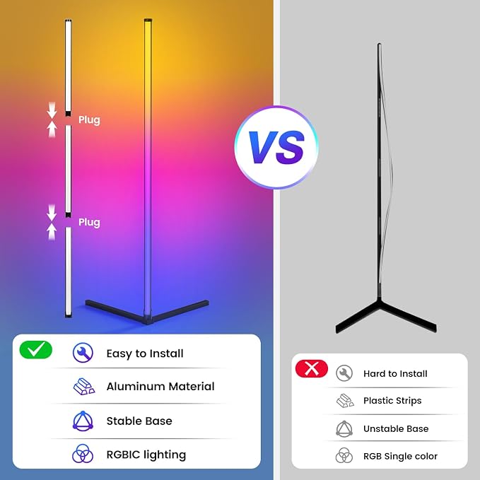 RIYO LED Corner Floor Lamp RGB Color Changing Standing Lamp App Remote Sync - Image 3