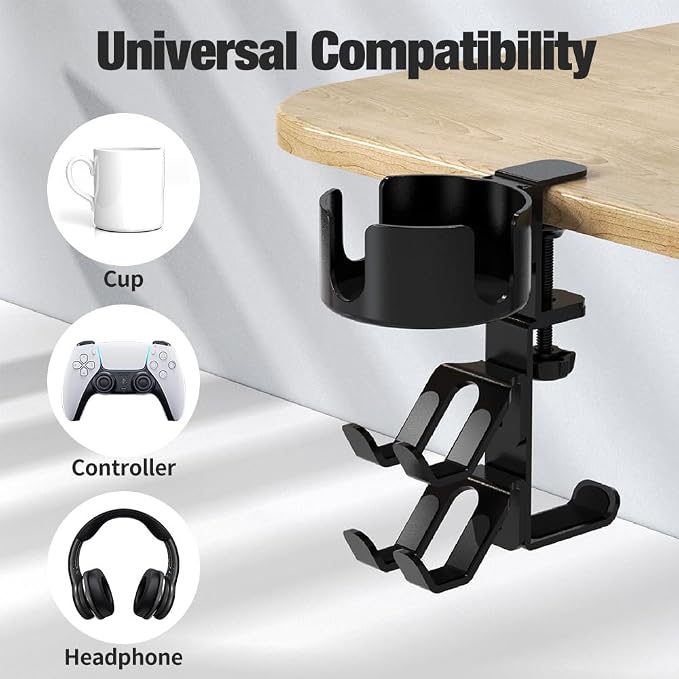360° Rotating Desk Cup Holder with Headset Hanger | Controller Headphone Holder with Adjustable Headset Hanger Stand, Gaming Pc Accessories - Image 5