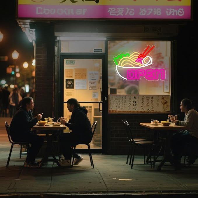 Ramen Open Neon Sign, Ramen Led Neon Sign Light for Wall Decor Noodle Business Open Light Up Sign Lamp for Restaurant Ramen Shop Store Kitchen Home Bar Cafe Dinning Room USB Powered(15.8"*10.7") - Image 2
