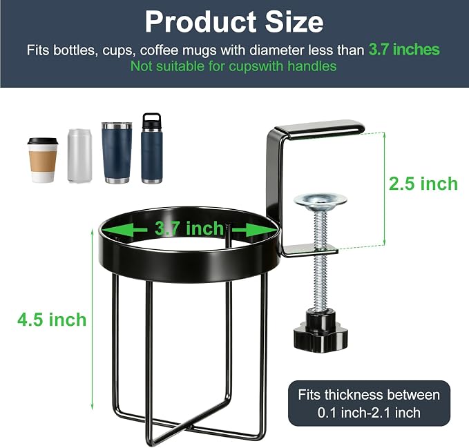 Desk Cup Holder Clamp, Anti-Spill Clip On Table Cup Holder Rotatable - Image 2