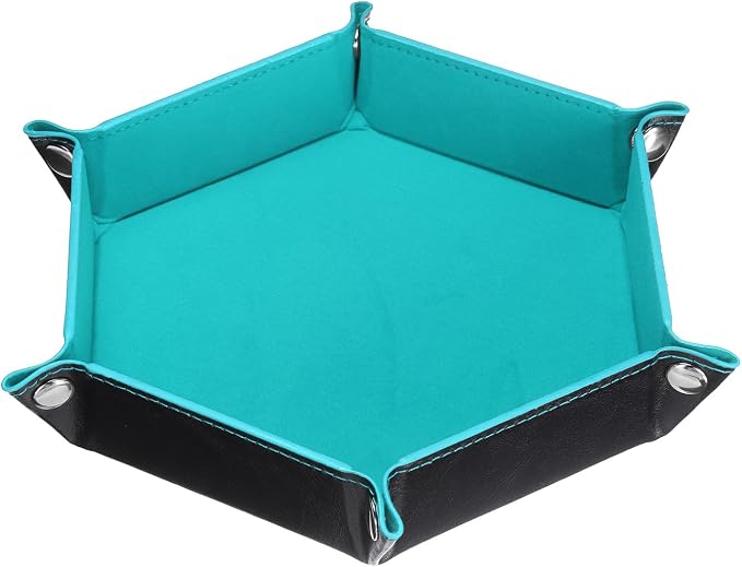 HARFINGTON PU Leather Dice Tray Unisex Valet Tray Folding Hexagon Tray Portable Entryway Table Nightstand Bedside Desk Holder for Key Wallet Watch Coin Jewelry, Light Blue - Image 3
