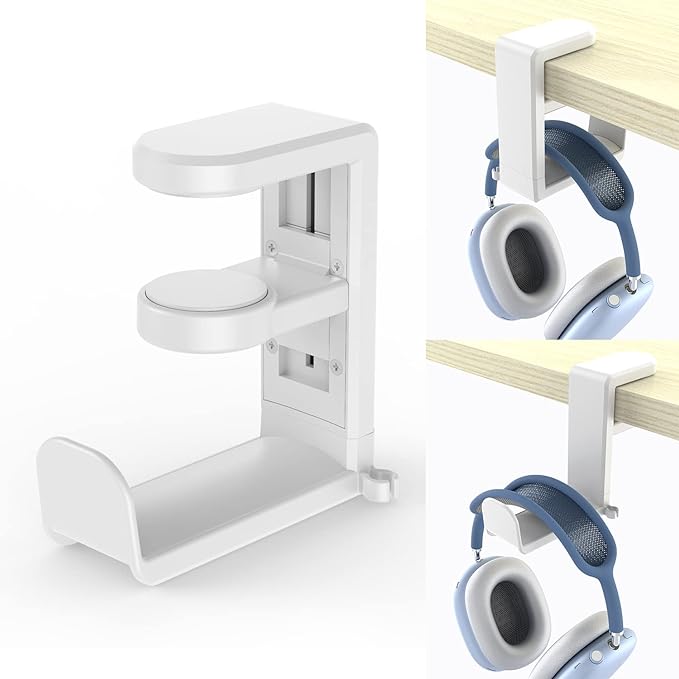 EURPMASK Rotating Headphone Stand,Adjustable Clamp-on Headset Holder Hanger | 360 Degree Swivel,Headset Hook Under Desk,No Residue,Cable Organizer,Soft Rubber Pads,Keep Headphones Secure&Desk Tidy,Black by EURPMASKChoosethecolorofeurope