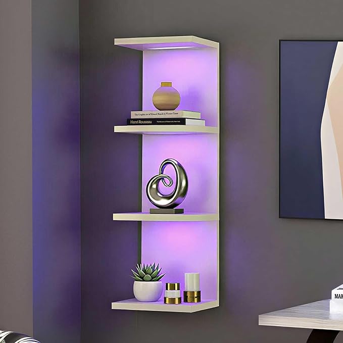 VIWODS 4-Tier Wall Shelf Unit with Lights, White by VIWODS