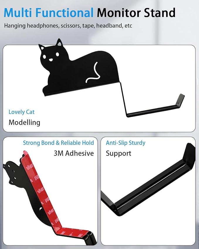 Monitor Stand Headphone Hanger with Cat Tail Hook - Image 3