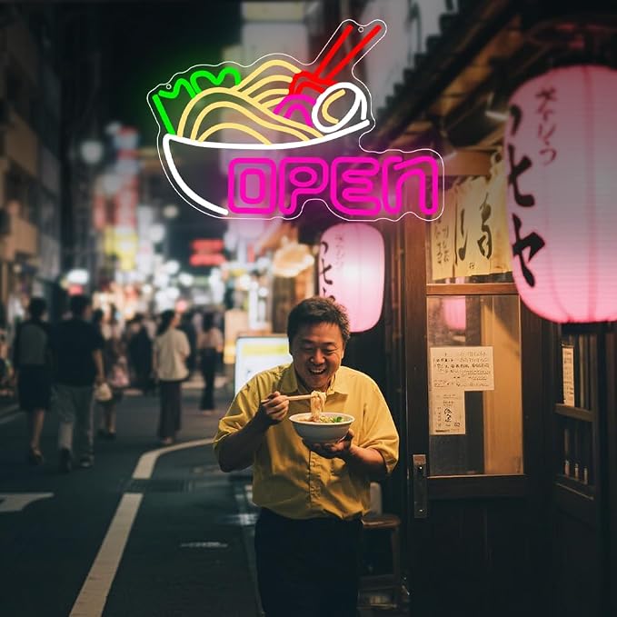 Ramen Open Neon Sign, Ramen Led Neon Sign Light for Wall Decor Noodle Business Open Light Up Sign Lamp for Restaurant Ramen Shop Store Kitchen Home Bar Cafe Dinning Room USB Powered(15.8"*10.7") - Image 6