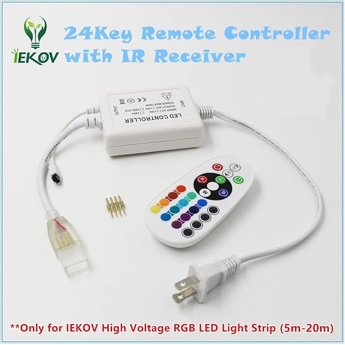 IEKOV™ Max 750W, AC 110V 120V to DC 110V Power Supply Adapter with IR Receiver + 24 Keys Remote Control only High Voltage RGB LED Light Strip (RGB,5m-20m) - Image 5