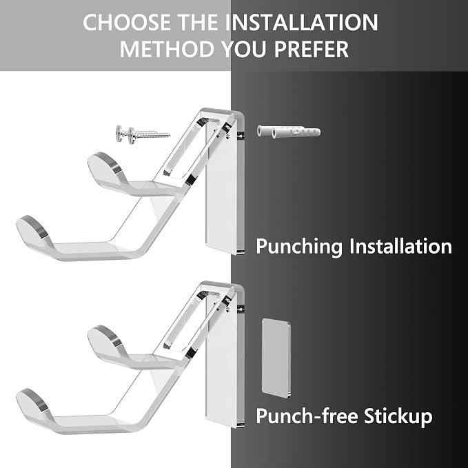 GEEKRIA Wall Mount Controller Holder, Acrylic Headphone & Gamepad Stand, Dual Storage Gaming Hook, Wall Mounted Headset Hanger for PS5 PS4 Xbox Controllers, Space Saving Organizer - Image 3
