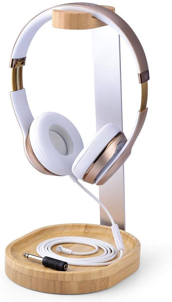 Avantree TR902 - Wood and Aluminum Headphone Stand with Cable Holder | Sturdy wooden and aluminum desktop stand displays headphones securely and. by Avantree