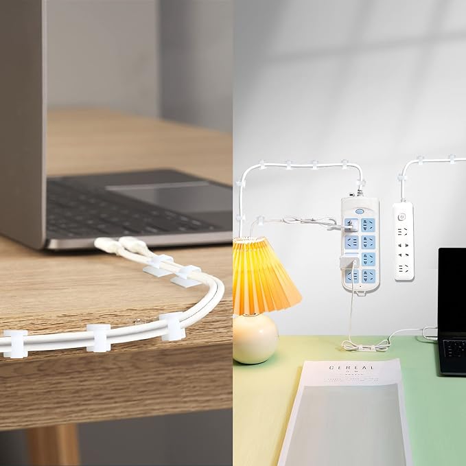 XHF 3/4” Adhesive Cable Wire Clips White 60PCS, Cable Staples Outdoor Cable Management Wire Organizer Cord Holder for Under Desk, Car, Wall, TV PC Ethernet Cable - Image 7