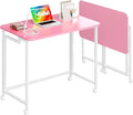 4NM 31.5" Mobile Small Rolling Computer Desk, Folding Laptop Cart Table with Wheels, Portable Office Desk for Small Space Couch Bed - Pink and White by 4NM