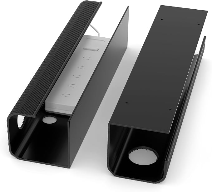 ZhiYo 2 Pack Large Capacity Cable Management Tray 31.5in (2xL15.7in), Thick PVC Under Desk Cable Tray Kit with 4 Cable Clips & 5 Ties, Standing Cord Management Desk Organizer for Office or Home, Black by ZhiYo