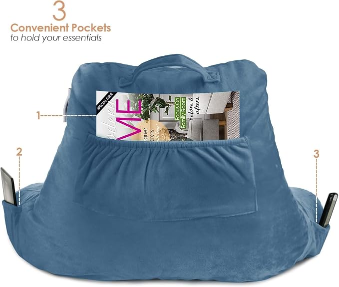 Nestl Reading Pillow with Portable Laptop Lap Desk - Shredded Memory Foam Back Support Pillow for Sitting Up in Bed and Couch Rest Pillows with Arms, Bed Tray Table with Foldable Legs, Blue Heaven - Image 6