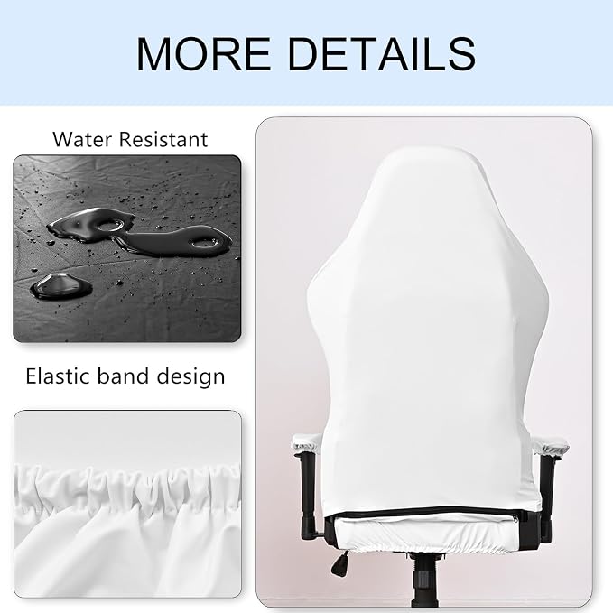 Waterproof PU Leather Gaming Chair Cover, Ergonomic Office Computer Game Chair Slipcovers, 4pcs Set Anti-Slip Stretchy Covers for Reclining Racing Gaming Chair (White) - Image 5