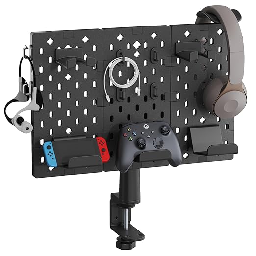 PEGZONE Headphone Controller Holder, Gaming Organizer for Desk, 3Pcs, Black | Modular Desk Controller Stand with Cable Hooks by Pegzone