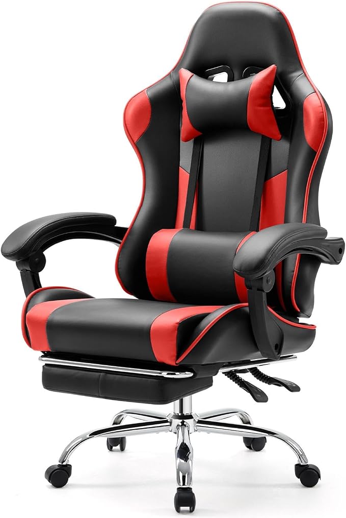 Sweetcrispy Gaming Chair, Ergonomic Computer Desk Chair, Lumbar Support | High Back PU Leather, Adjustable Headrest Footrest, Racing Video Office Home, Red by Sweetcrispy