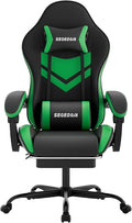 Gaming Chair with Footrest & Massage Lumbar Support, PU Leather Ergonomic High Back Swivel Height Adjustable Chair for Adults, Office Gaming, 300 lbs (Black Green) by SEGEDOM