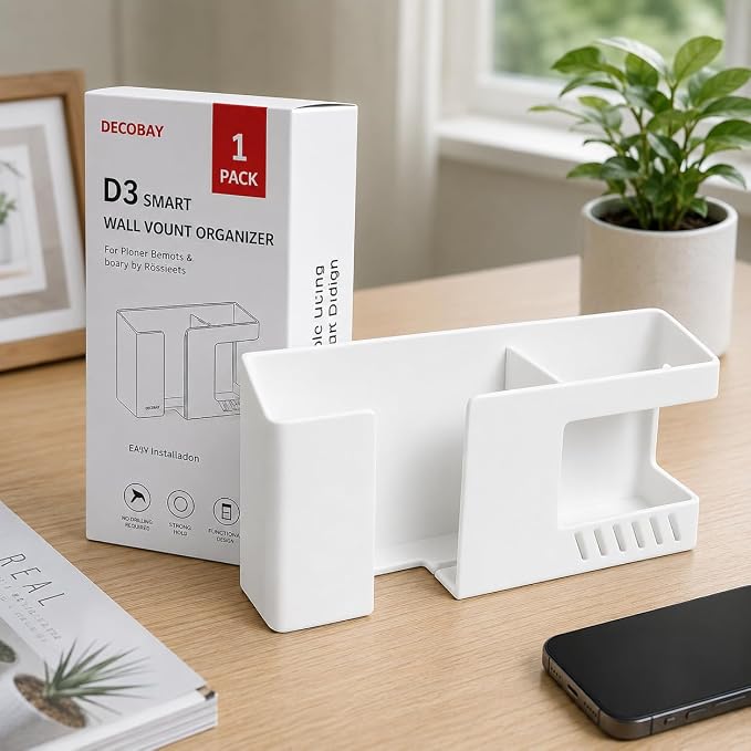 Strong Adhesive Wall Mount Phone Holder D3 Punch-Free Bedside Phone Shelf with Charging Port, Sticky Remote Control Storage Box, Bathroom & Kitchen Wall Organizer (White) - Image 6