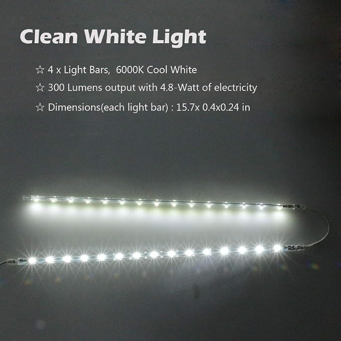 LED Display Light Bar Kit - (4) 16inches Plug-in Linkable Strip Lights for Large Display Cabinet - Series + Parallel Connection - White 6000K - Image 3