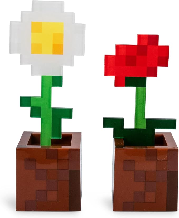 Minecraft Daisy and Poppy Flower Pot Mood Lights, Set of 2 | Nightstand Table Lamp with LED Light for Bedroom, Desk, Living Room | Home Decor Room Essentials | Video Game Gifts and Collectibles by Minecraft