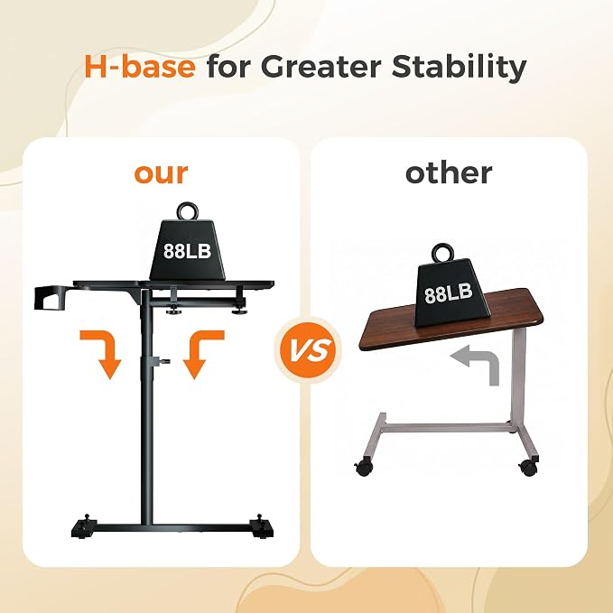 Aothia Small Standing Desk Rolling Table Adjustable Height, Laptop Mobile Stand with Wheels, Overbed Table, Portable Computer Workstation with Tiltable Desktop for Teacher Classroom Home Office, Black - Image 5