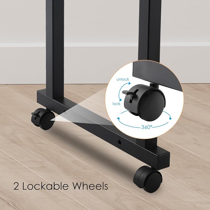 Arlopu Overbed Table with Wheels,60.6-84.2 inches Mobile Bed Desk, Black - Image 5