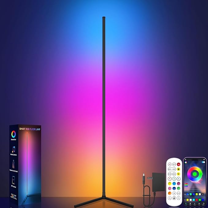 Tyute Corner Floor Lamp, RGB LED Corner Lamp with Music Sync, Smart App and Remote Control Color Changing Ambience Light, LED Lamp with 16 Million Colors for Bedroom, Living Room Gaming Room by TYUTE