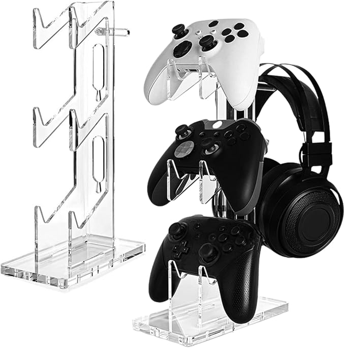 Controller Stand 3 Tiers , Universal Controller Holder Headphone Stand, Headset Holder, Acrylic Controller Display Stand Compatible with Xbox, PS5, PS4, NS - Ideal Desk Mount for Gamers,Transparent by TOMAIDA