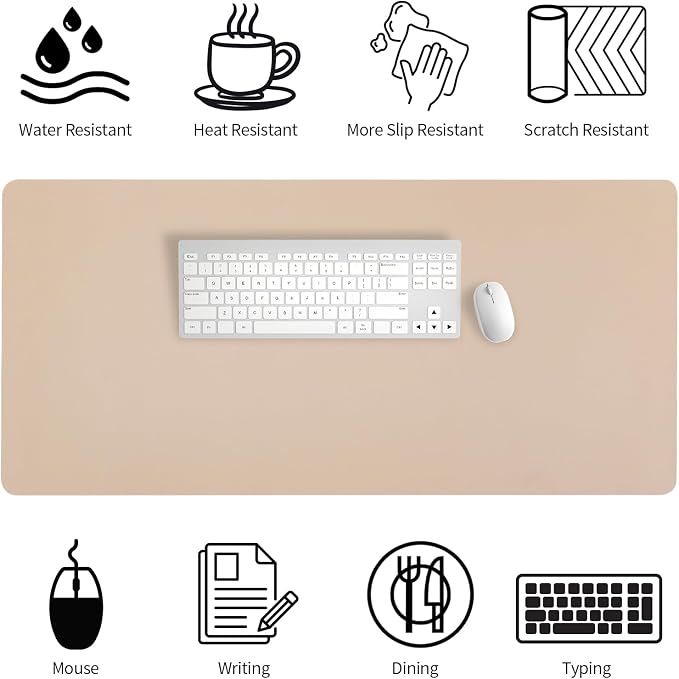 Bloss Extra Large Leather Desk Mat 47.2" x 24" Non-Slip Dressing Table Cover Protector, Waterproof Student Study Desk Mat, PU Leather Computer Writing Desk Pad for Home Office and Decor - Beige - Image 5