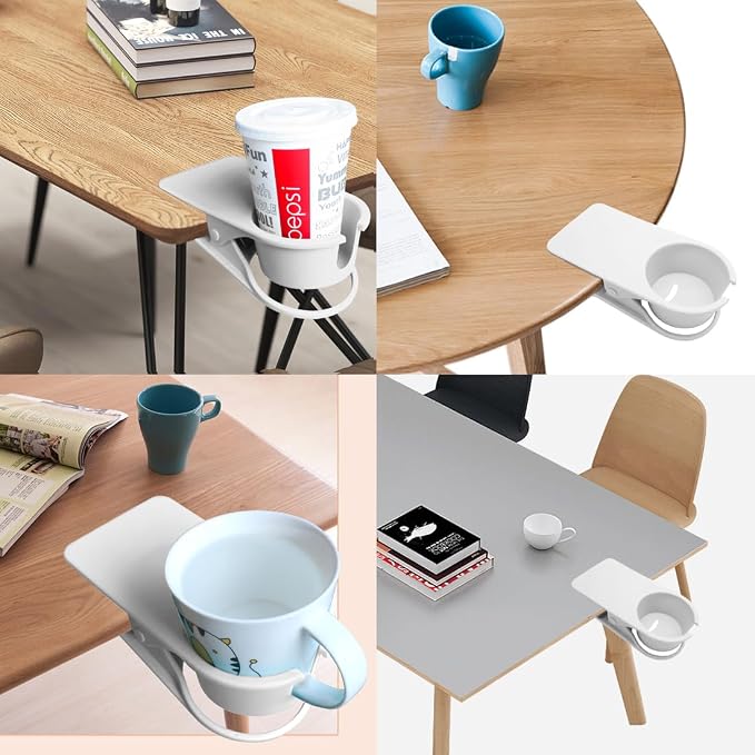 YOY 2 Pack Drink Cup Holder Clip - Table Desk Side Water Glass Beer Bottle Beverage Soda Coffee Mug Holder Cup Saucer Clip Design for Home Office, White - Image 4