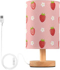 Bedside Table Lamp Cute Strawberry Florals Nightstand Lamp with Wood Fruits Flowers Pink Desk Lamps for Bedroom Living Room Nursery Office Home Decor by Oarencol