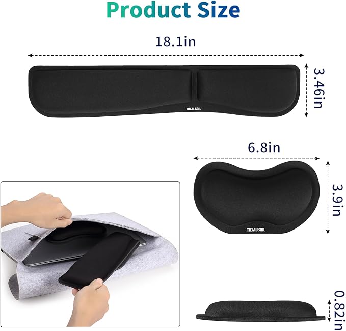 TIDALSOIL 2-Piece Keyboard and Mouse Wrist Rest Pad Set, Black - Image 6