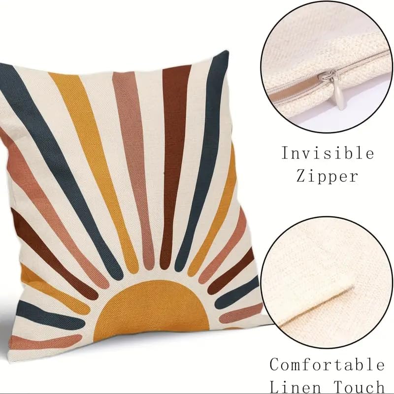 Boho Sunburst Decorative Throw Pillow Cover, Modern Abstract Design with Multicolor Rays in Navy, Mustard, and Terracotta, 2 Pack，18x18 Pillows Linen Pillowcase - Image 5