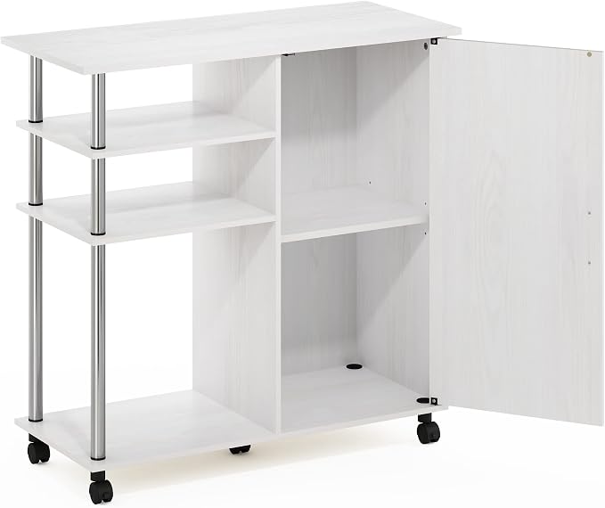 Furinno Helena Rolling Cart, 4-Tier Rolling Utility Cart with Closed Cabinet, Storage Cart, for Office, Living Room, Kitchen, Storage and Organizers, White Wood - Image 5