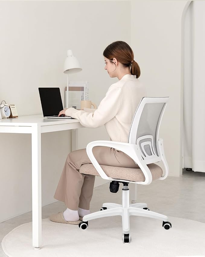 NEO CHAIR Office Computer Chair Ergonomic Mid-Back Mesh Desk Chair, Beige | Breathable Mesh Back with Lumbar Support, Height Adjustment, Smooth Rolling Casters for Home Office, Study or Gaming Setup - Image 9