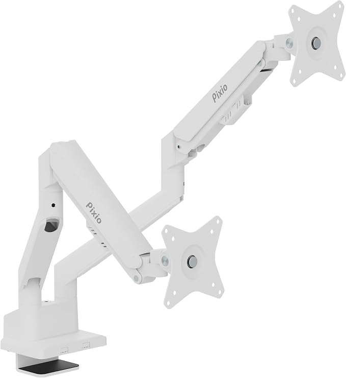 Pixio PS1D Wave White Dual Monitor Arm Stand Desk Mount - Fits up to 32 inches Monitors and up to 19.8lbs. VESA Compatibility and Integrated Cable Management by Pixio