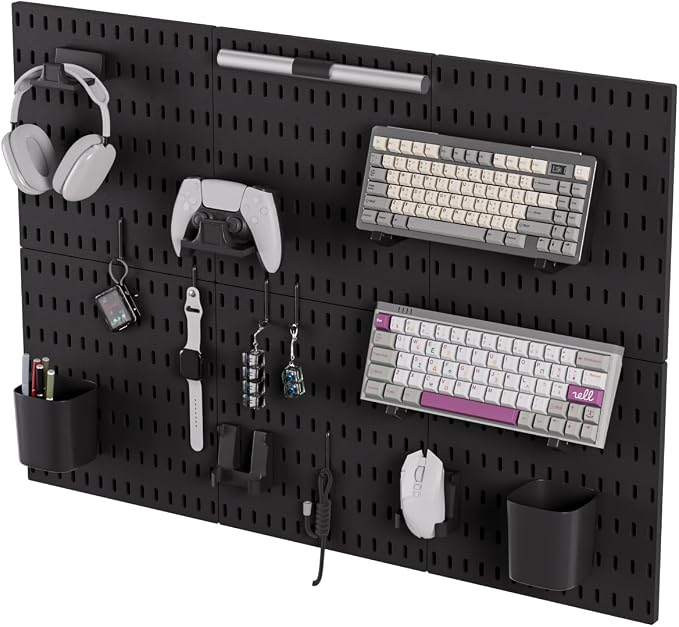 Gliging Controller and Keyboard Holder Wall Mount, Modular Gaming Pegboard with Accessories, Wall Organizer Peg Board for Keyboard Xbox PS5 PS4 Switch, Video Game Storage(33″×22″) - Image 6
