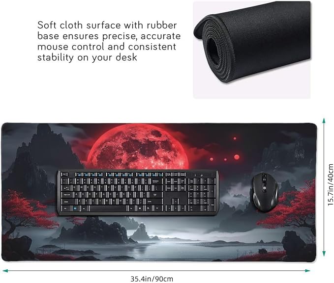 35.4 x 15.7 in, Waterproof XXL Large Mouse Pad for Desk, Extended Keyboard Mouse Mat for Computer Office, Big Laptop Mouse pad, Gaming Pc-Darkness Red Moon - Image 2