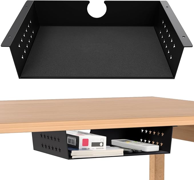 MOLIGOU Under Desk Storage Shelf, Under Desk Tray with Felt Liner, Screw Mount Under Table Hidden Storage for Home Office, Kitchen Cabinet by MOLIGOU