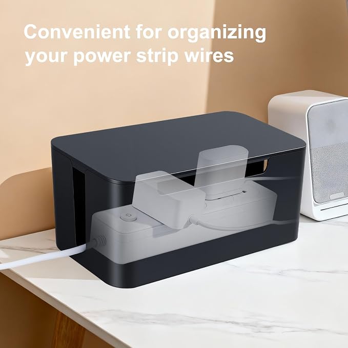 Eichzer Cable Management Box with Lid, Three Entry/Exit Slots, Black - Image 8