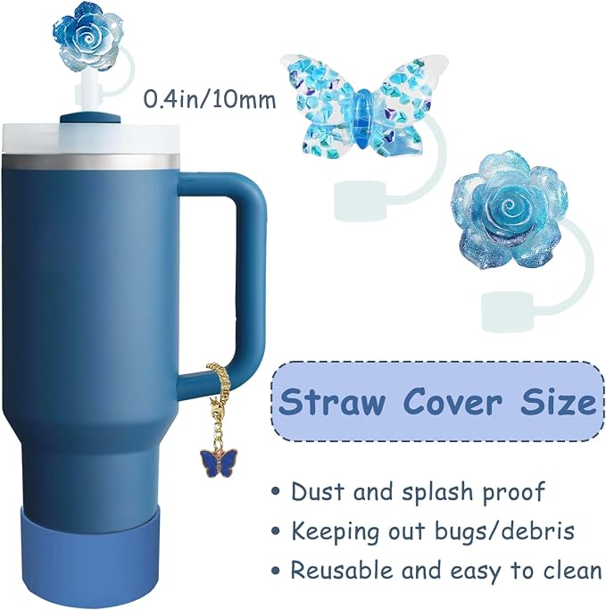 Stanley Cup Accessories Set,Including 2 Pcs 0.4in Straw Cover, 1 Silicone Spill-Proof Stopper Set of 3, 1 Cute Butterfly Handle Charm, 1 Silicone Boot Fits Stanley 40&30 Oz Tumbler (Stargaze) - Image 2