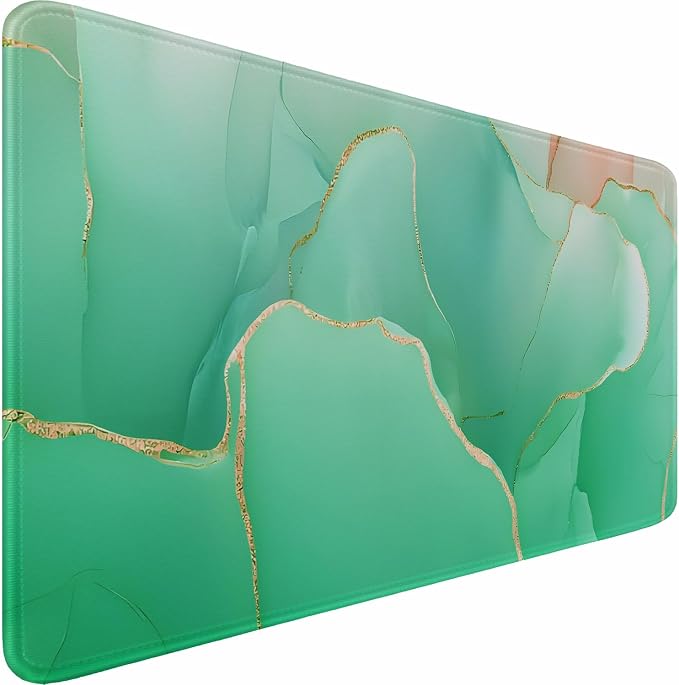 Large Mouse Pad 31.5 x 11.8 in, Gaming Mousepad with Stitched Edges, Premium Microfiber Cloth Surface, Waterproof Non-Slip Base Keyboard Desk Mat for Home Office Gaming, Marble Green by BOOEUDI