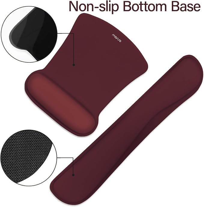 MOSISO Wrist Rest Support for Mouse Pad&Keyboard Set, Wine Red - Image 5