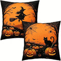 Halloween Throw Pillow Covers, Witch and Black Cat Design, Linen, 18x18 Inch, Set of 2, Invisible Zipper, Indoor Living Room Decor by Unknown