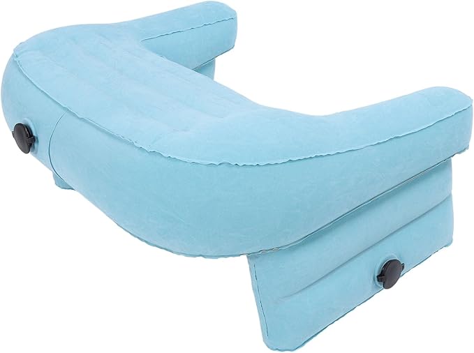 Aramox Inflatable Reading Pillow PVC Velvet Inflatable Lap Desk with 3 Inflation Ports Height Foldable Support for Working Gaming Writing in Bed Sofa Travel (Blue) - Image 5