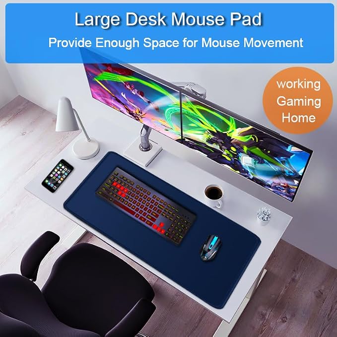 Large Mouse Pad, 31.5x15.7 inch Large Extended Computer Keyboard Mouse Mat, Water Resist Non-Slip Mousepad Rubber Base Long XXL Desk Mouse Pad for Work & Gaming, Office & Home, Dark Blue - Image 6