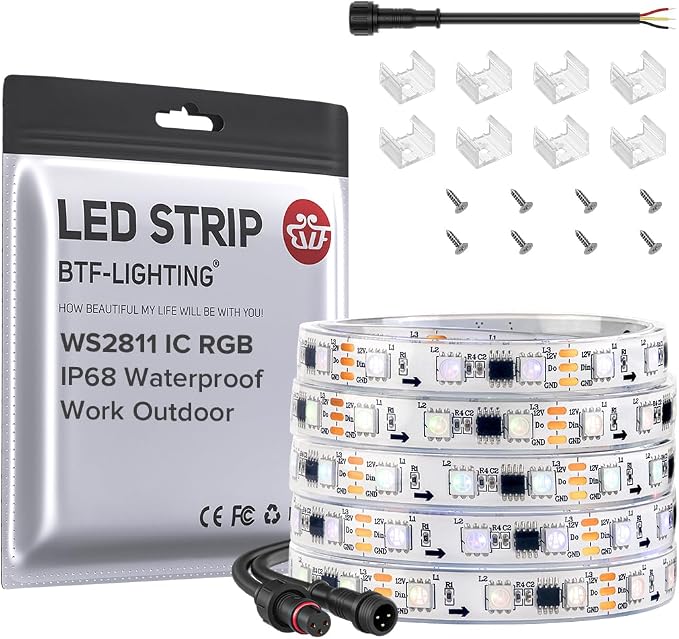 BTF-LIGHTING WS2811 Addressable RGB LED Strip 16.4FT 300LED DC12V IP68 by BTF-LIGHTING