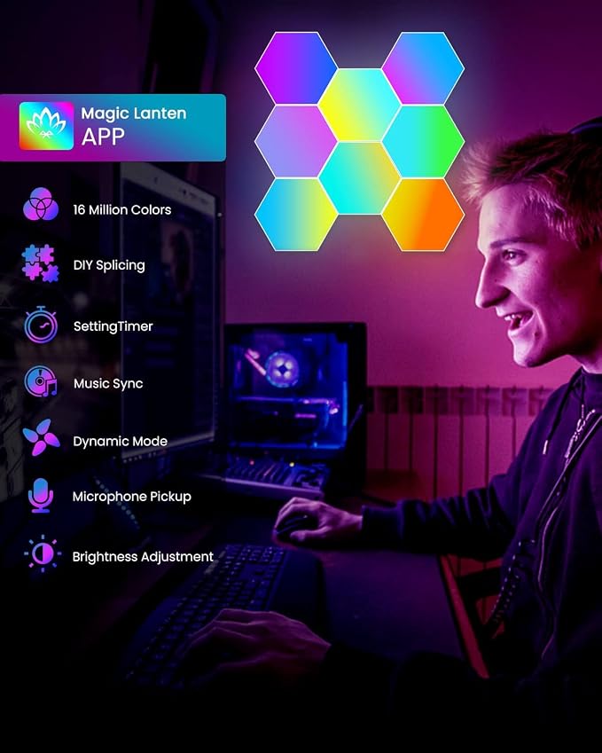 NIUCOO 12 Pack Hexagon LED Lights Panels – Smart RGB Wall Lights with APP/Remote & Music Sync, DIY Modular & Gaming Room Decor, Wall LED Panels Lights for Bedroom - Image 4