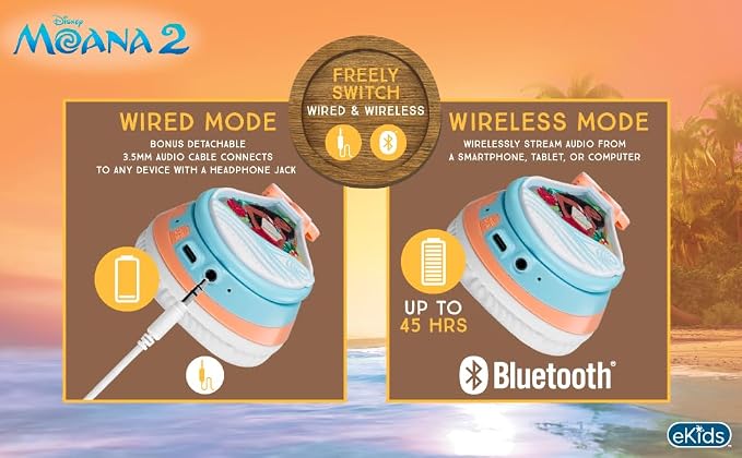 Disney Moana 2 Bluetooth Headphones for Kids Wireless Headphones for School - Image 6